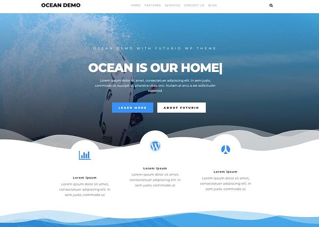Ocean demo of free responsive WordPress theme Futurio